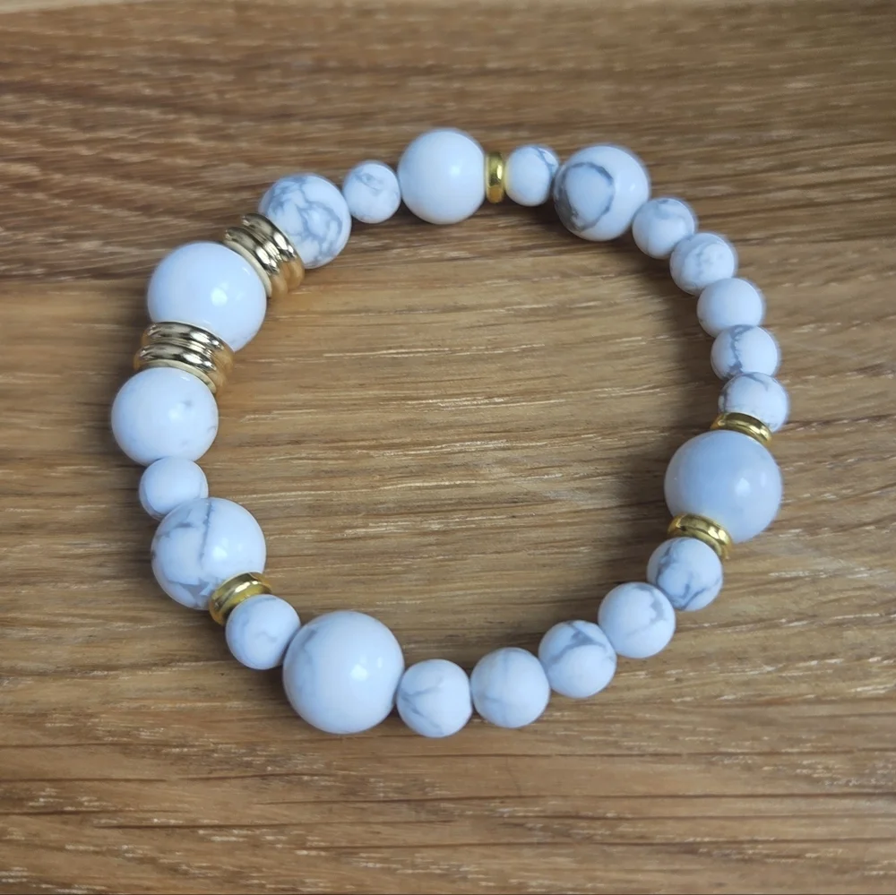 White Howlite Beaded Stretch Bracelet | Handmade